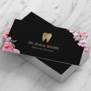 Dentist Floral Gold Tooth Dental Care Visitekaartje