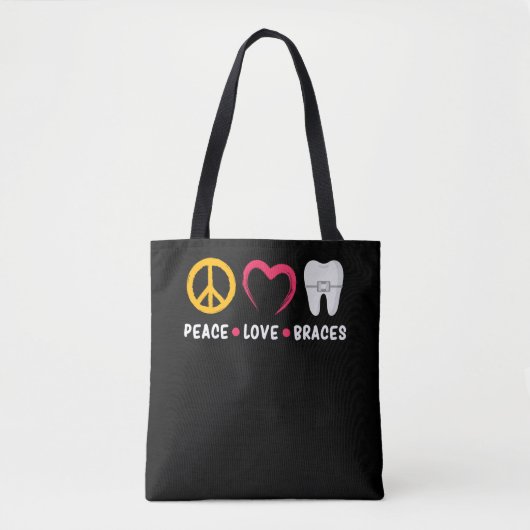 Dentist Funny Orthodontist Peace Love Braces Draagtas (Voorkant)