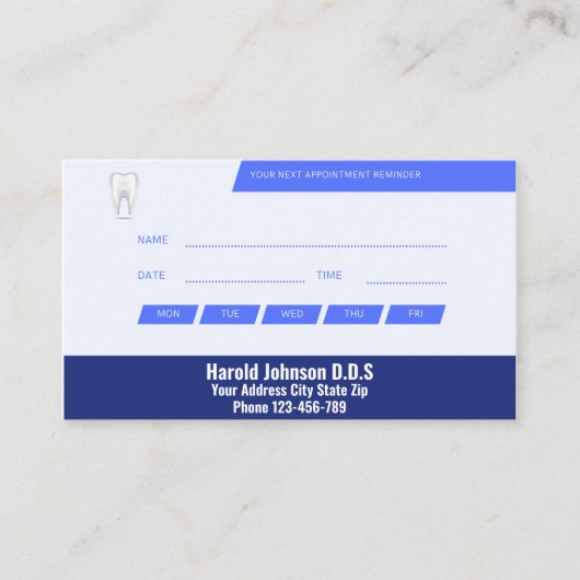 Dentist Kantoor Appointment Card Afsprakenkaartje (Voorkant)