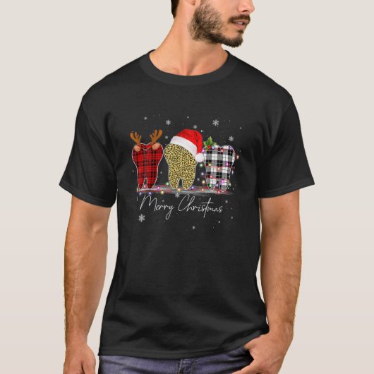 Dentist Kerstmis Funny Leopard Pset Tooths Denta T-shirt (Voorkant)