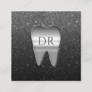 Dentist Metal Tooth Logo Black Glitter Dental Vierkante Visitekaartje