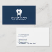 Dentist Monogram Tooth Initiaal Navy Blue Dental Visitekaartje (Voorkant / Achterkant)