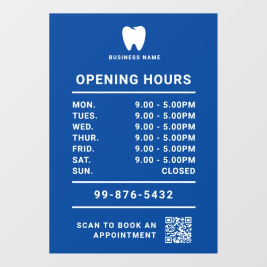 Dentist openingstijden | Minimale zakelijke Logo Raamsticker (Vel)