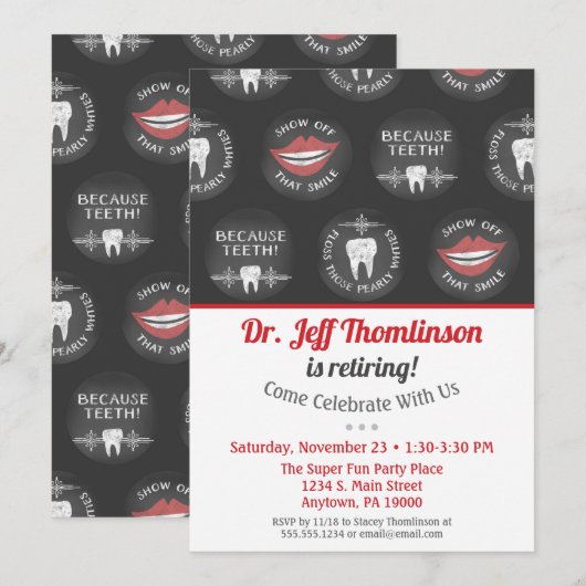 Dentist Retirement Invitation Chalkboard Dental Kaart (Voorkant / Achterkant)