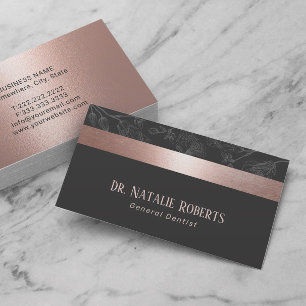 Dentist Roos Gold Stripe Grey Floral Dental Care Visitekaartje