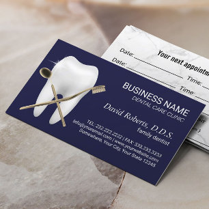 Dentist Tooth Logo Navy Blue Dental Office Afsprakenkaartje