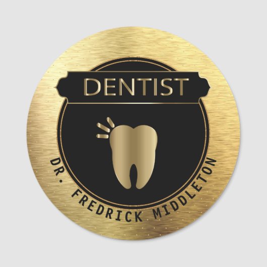Dentist - UpScale Black en Gold Naamplaatje (Voorkant)