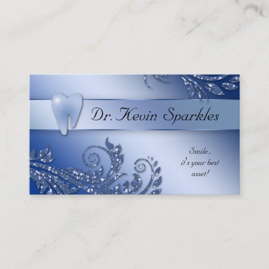 Dentist Visitekaartje Blue Sparkle Leaf Tooth Logo (Voorkant)