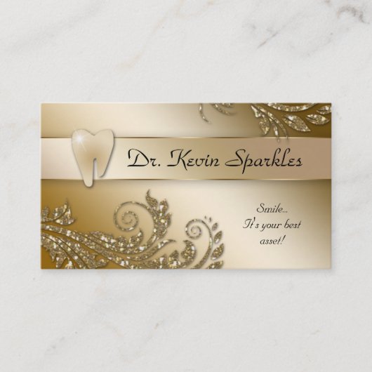 Dentist Visitekaartje Gold Sparkle Leaf Tooth Logo (Voorkant)