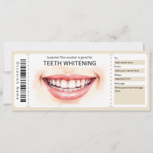 Dentist Voucher, Teeth Whitening Gift Certificate Kaart (Voorkant)