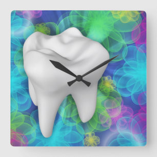 Dentist-wandklok met witte tand vierkante klok