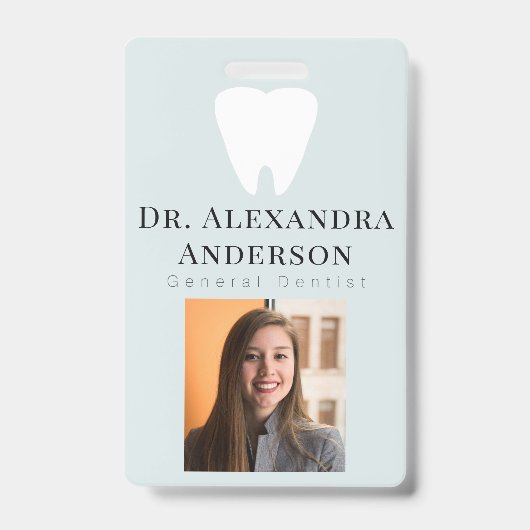 Dentist White Teeth Light Blue ID Photo Badge (Front)
