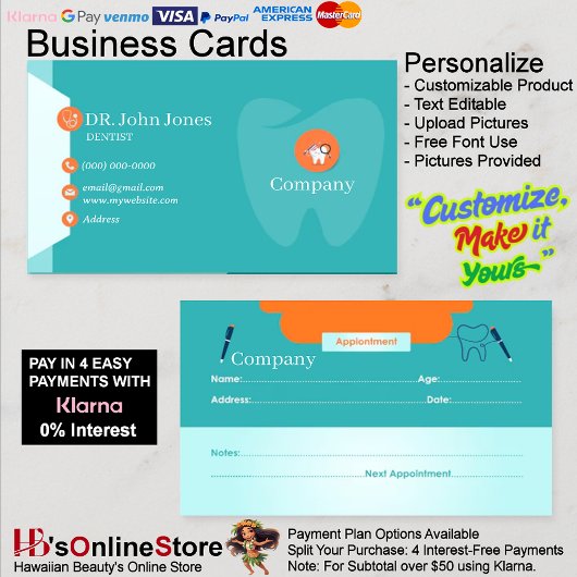 Dentiste Carte de visite 47 Pack de 100