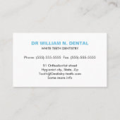 Dentiste, carte de visite bleu dentaire avec logo  (Dos)