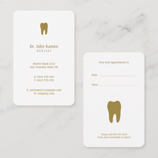 Dentiste classique | Carte de rendez-vous dentaire (Devant / Derrière)