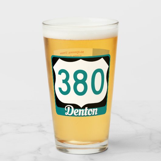 Denton, Texas en US 380, Pint Glass Glas (Voorkant gevuld)