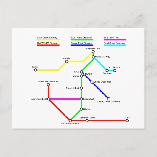 Denver Bike Map Postcard Briefkaart (Voorkant)