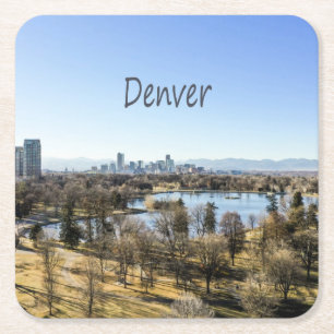Denver City en Mountains Colorado Vierkante Kartonnen Onderzetter