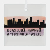Denver CO City Skyline Latitude en Longitude Glas Ornament (Achterkant)