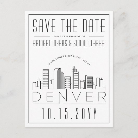 Denver, Co | Gestileerde skyline De datum opslaan Briefkaart (Voorkant)