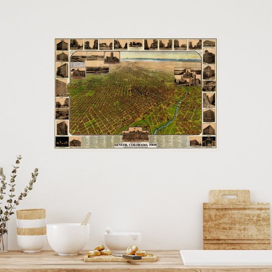 Denver, CO Panoramic Map - 1908 Poster (Keuken)