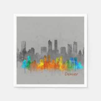 Denver Colorado City Watercolor Skyline b/w-color Servetten