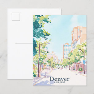 Denver Colorado Gouache Verf Illustratie Reizen Briefkaart