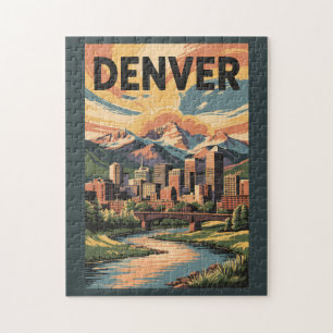 Denver Colorado Illustratie Sunset Travel Art Legpuzzel