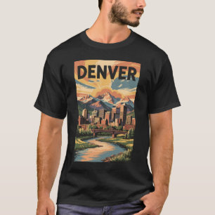Denver Colorado Illustratie Sunset Travel Art T-shirt