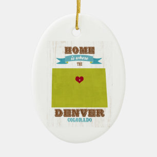 Denver, Colorado Map - Thuis is waar het hart ligt Keramisch Ornament