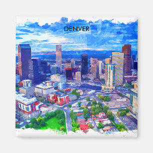 Denver Colorado Retro Travel Waterverf Magneet