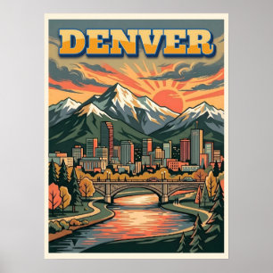Denver Colorado Silhouette Reisposter Poster