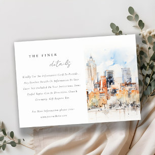 Denver Colorado Skyline Waterverf Wedding Details Informatiekaartje