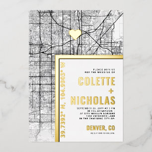 Denver Love Locator   Stad thema bruiloft Folie Uitnodiging