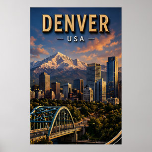 Denver Silhouette en Rocky Mountains Poster