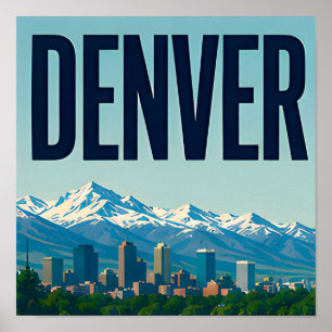 Denver Silhouette en Rocky Mountains Poster