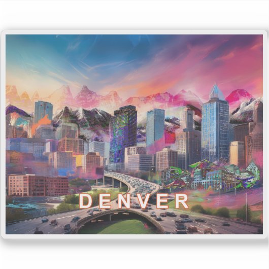 Denver Skyline Abstracte kunst Sticker (Voorkant)