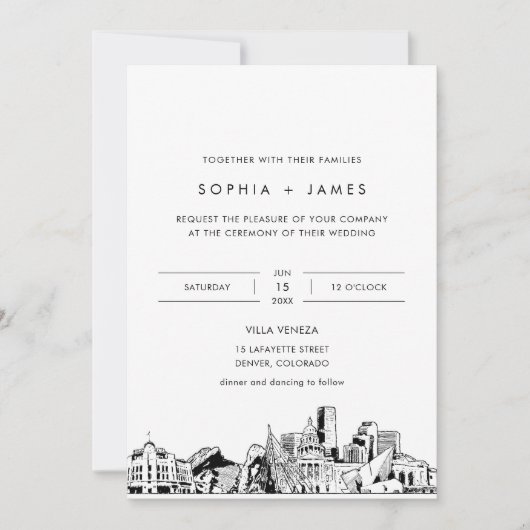 Denver Skyline bruiloft uitnodiging met foto (Voorkant)