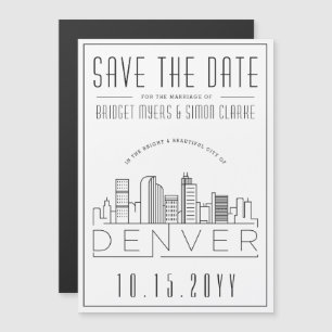 Denver Wedding   Gestileerde skyline De datum opsl Magnetische Uitnodiging