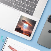 Departure Point - Square Vinyl Sticker (Laptop met iPhone)