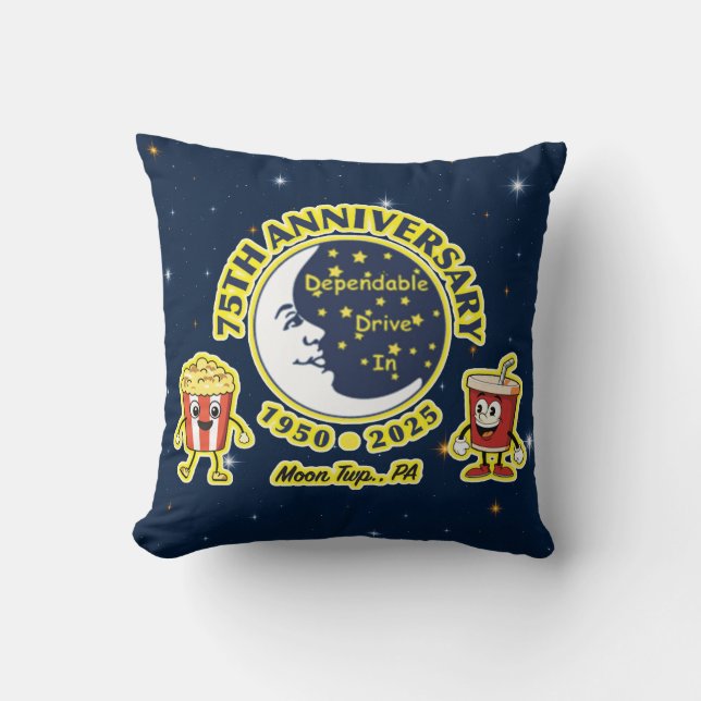 Dependable Drive In 75th Anniversary Throw Pillow Kussen (Voorkant)