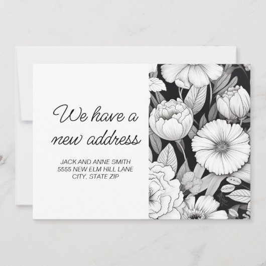 Déplacement des fleurs noires blanches Faire-part (Devant)