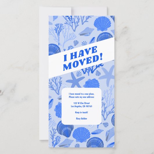 DÉPLACEMENT FAIRE-PART Bleu Coquillages Plage sans (Devant)