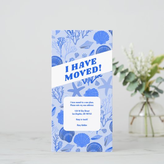 DÉPLACEMENT FAIRE-PART Bleu Coquillages Plage sans (Debout devant)