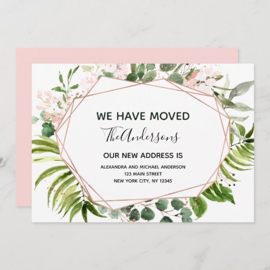 Déplacement Faire-part Eucalyptus Vert Géométrique (Devant / Derrière)