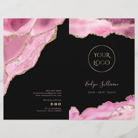 dépliant de menu de service en agate rose chaud (Devant)