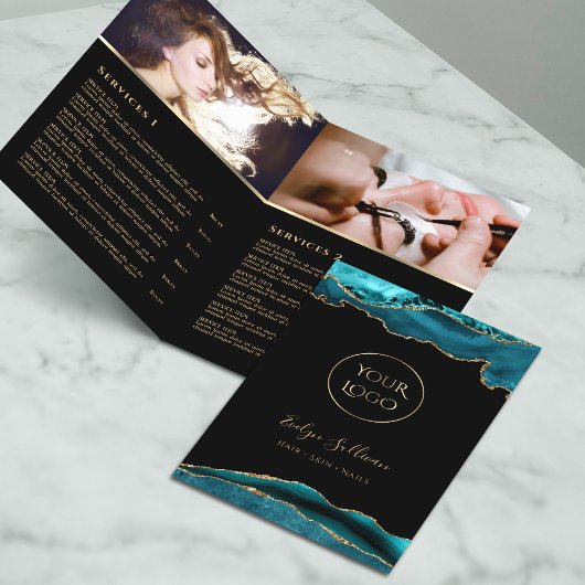 dépliant de menu de service en agate sarcelle et o