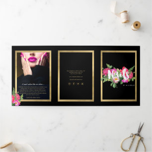 Dépliant noir du salon de beauté et de fleurs pour