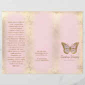 dépliant papillon rose design feuille d'or faux (Devant)