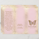dépliant papillon rose design feuille d'or faux (Devant / Derrière)